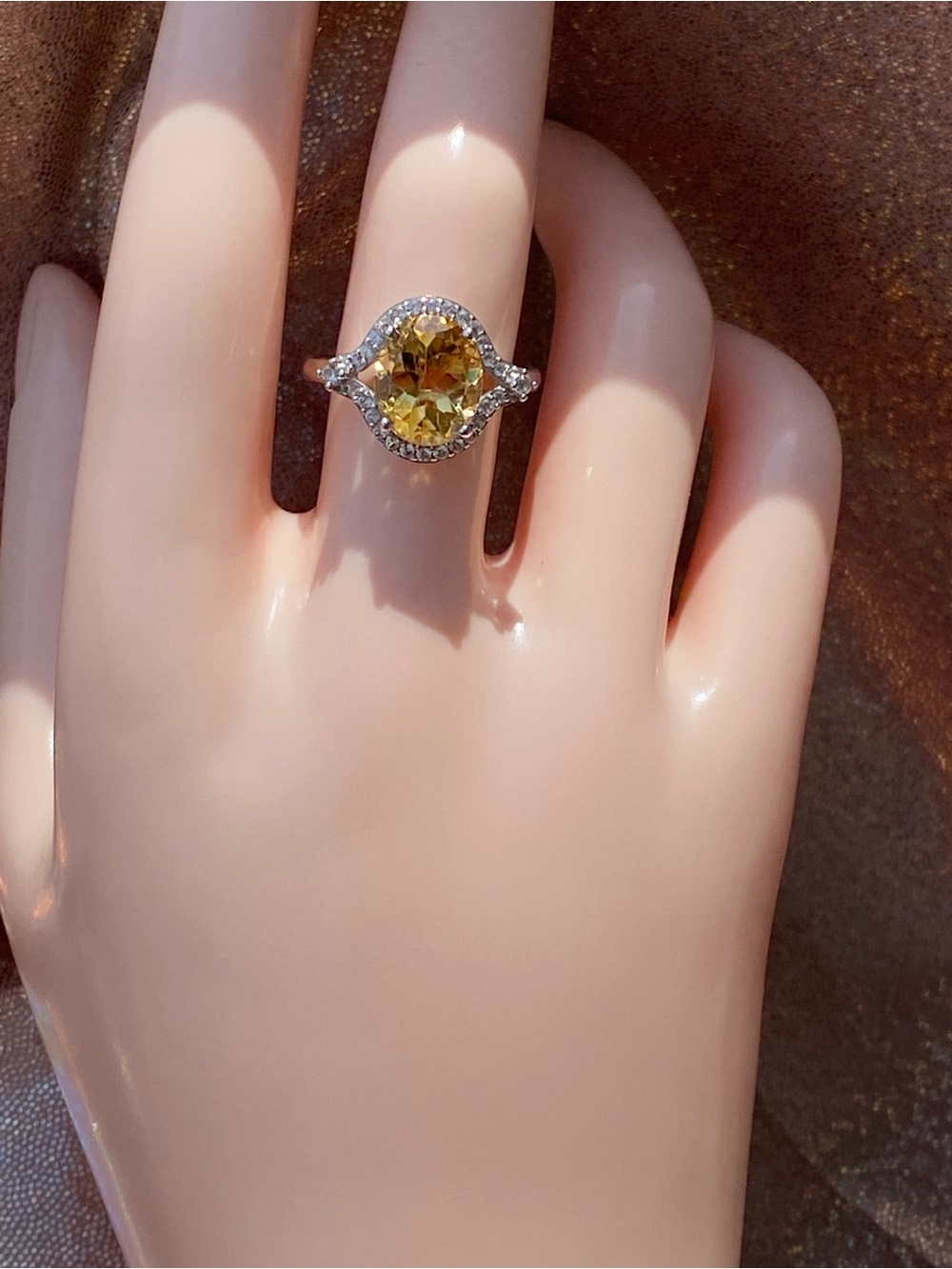 Golden Hour Brazilian Citrine Ring | White Zircon Halo Statement | Size 8